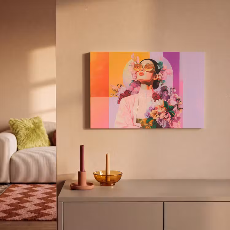 Portret - Vrouw - Abstract - Bloemen canvas 2cm klein -sfeer1