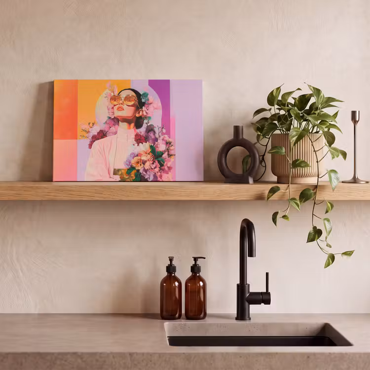 Portret - Vrouw - Abstract - Bloemen canvas 2cm klein -sfeer3