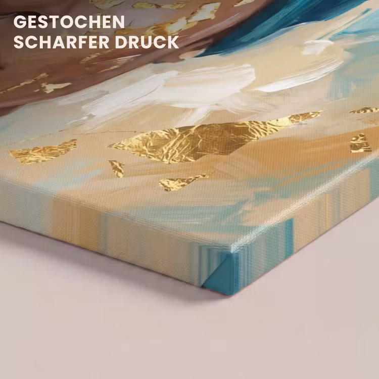 Portret - Vrouw - Schilderij - Blauw - Goud - Expressief canvas 2cm klein -closeup_print_DE