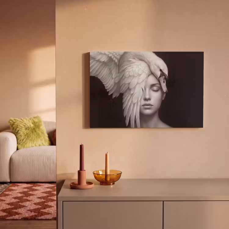Portret - Zwaan - Zwart - Wit canvas 2cm klein -sfeer1