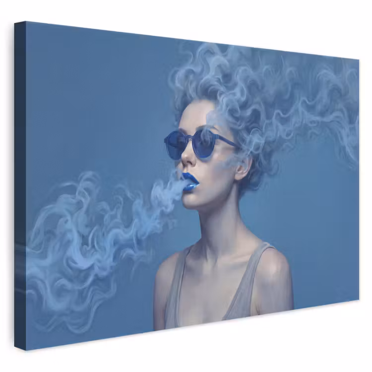 Portret - Zonnebril - Rook - Abstract - Blauw canvas 2cm klein -3d