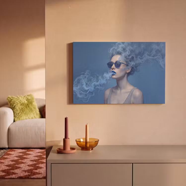 Portret - Zonnebril - Rook - Abstract - Blauw canvas 2cm klein -sfeer1
