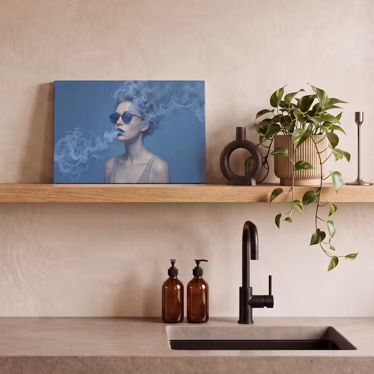 Portret - Zonnebril - Rook - Abstract - Blauw canvas 2cm klein -sfeer3