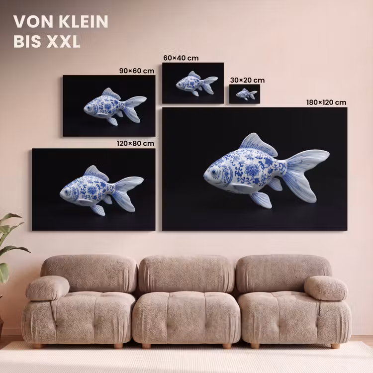 Porselein - Goudvis - Delfts - Blauw canvas 2cm klein -Xsfeer8_DE