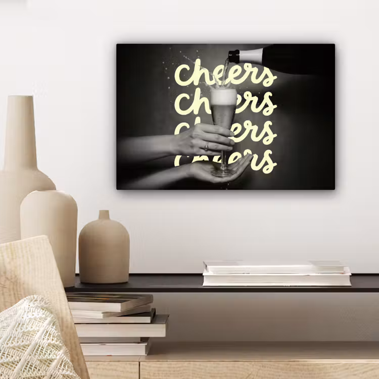 Cheers - Wijn - Zwart - Wit canvas 2cm klein -sfeer6