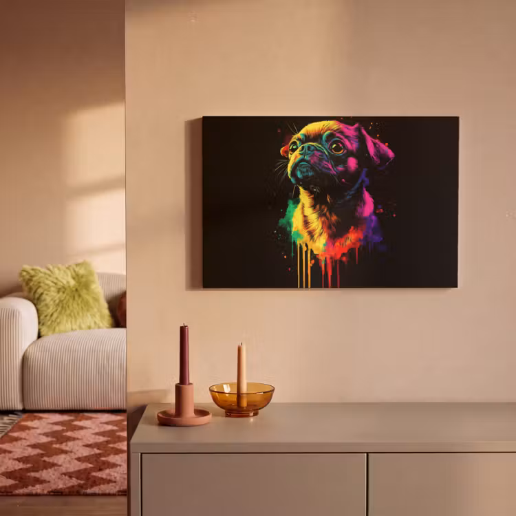 Puck - Hond - Verf - Kleuren canvas 2cm klein -sfeer1