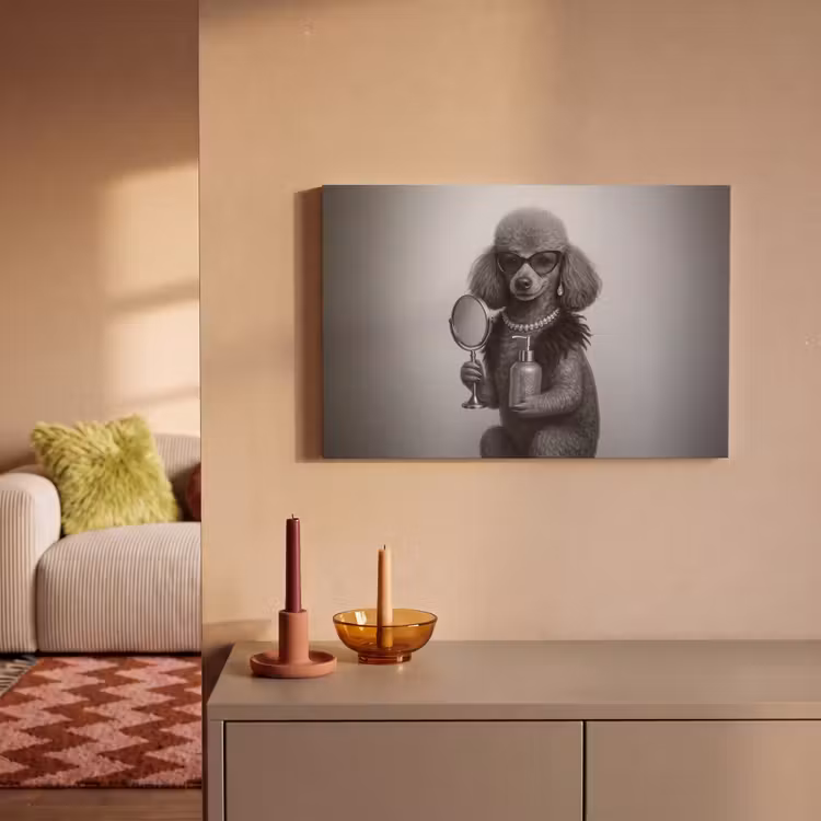 Poedel - Spiegel - Zwart - Wit canvas 2cm klein -sfeer1