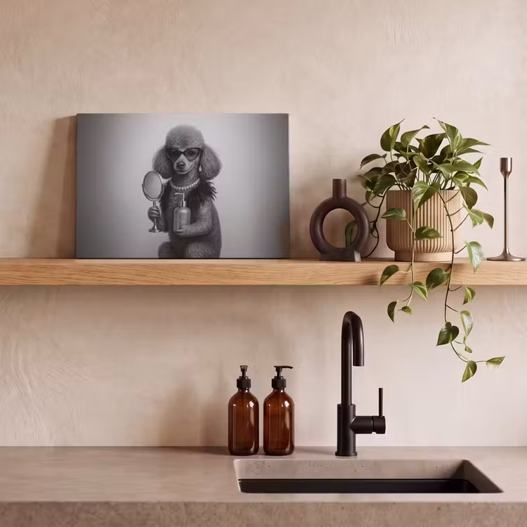 Poedel - Spiegel - Zwart - Wit canvas 2cm klein -sfeer3