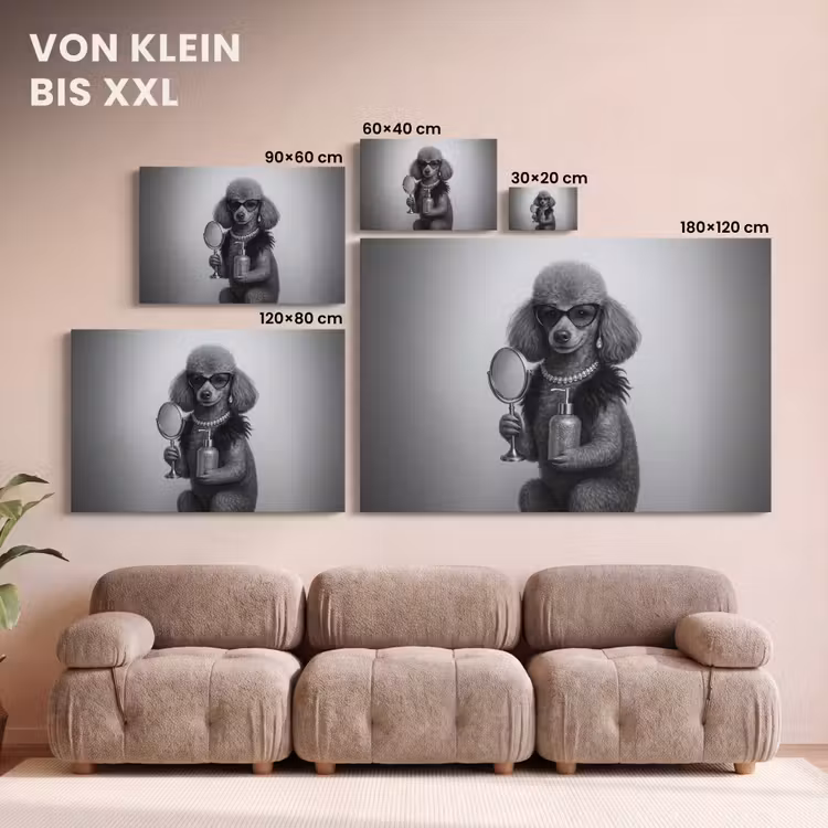 Poedel - Spiegel - Zwart - Wit canvas 2cm klein -Xsfeer8_DE