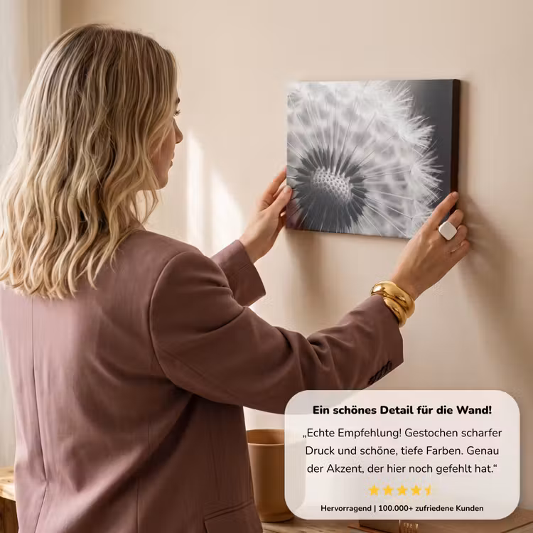 Paardenbloem - Zwart - Wit canvas 2cm klein -Xsfeer7_DE
