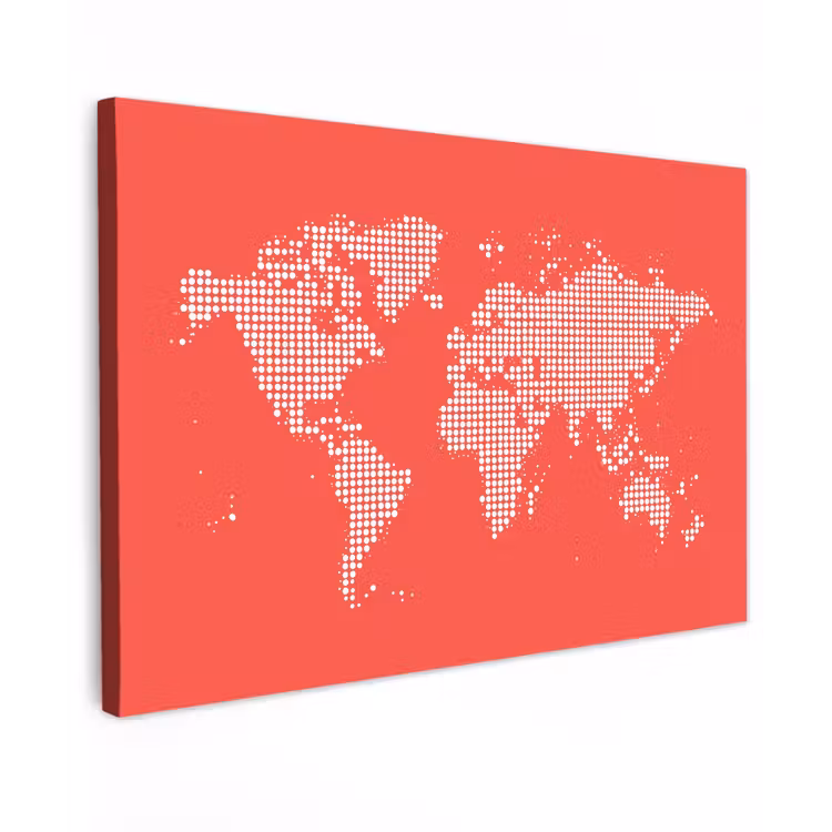 Vierkanten - Wereldkaart - Rood canvas 2cm klein -z3d