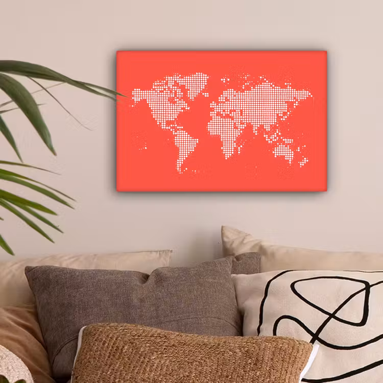 Vierkanten - Wereldkaart - Rood canvas 2cm klein -sfeer1