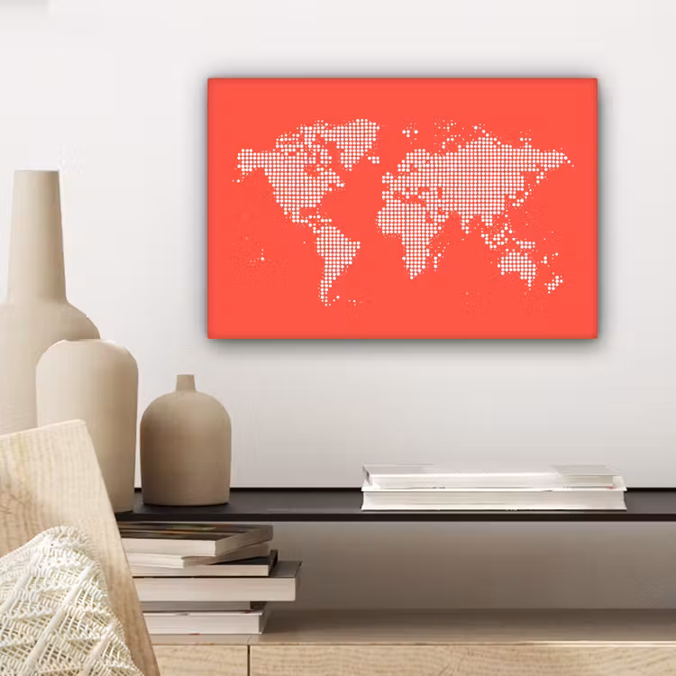 Vierkanten - Wereldkaart - Rood canvas 2cm klein -sfeer6