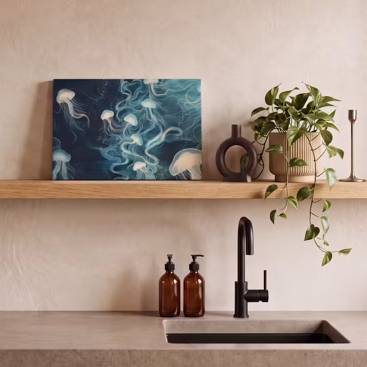 Kwallen - Zee - Wit - Golven canvas 2cm klein -sfeer3