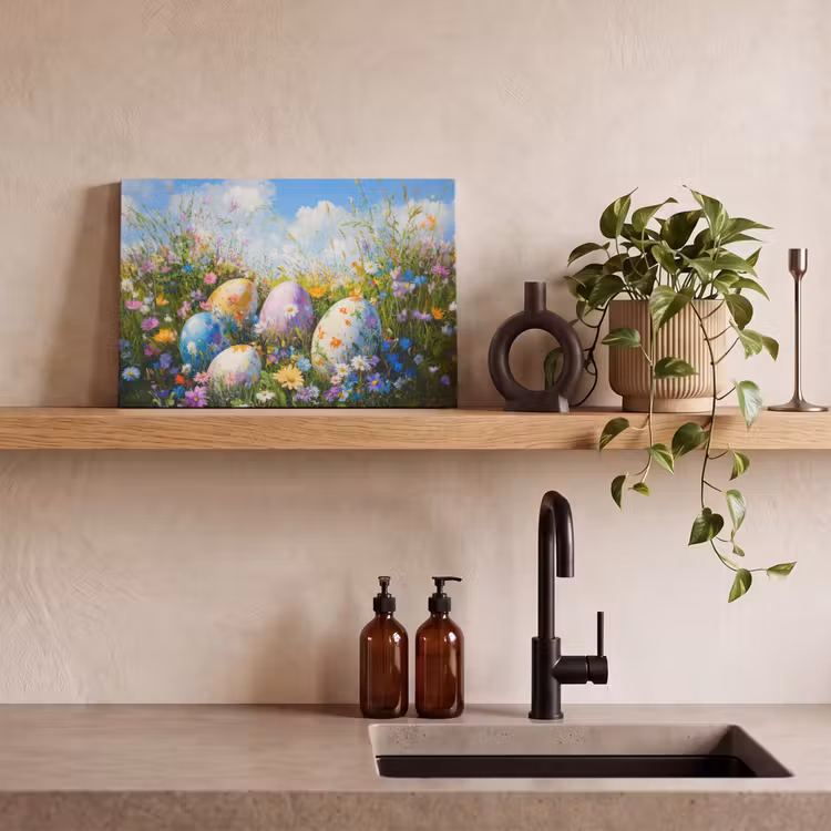 Grasveld - Eieren - Bloemen canvas 2cm klein -sfeer3