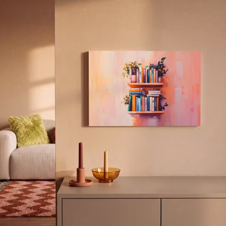 Planken - Boeken - Bladeren canvas 2cm klein -sfeer1