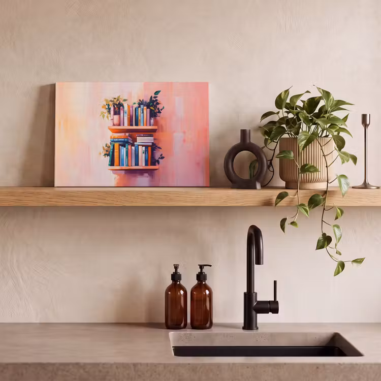 Planken - Boeken - Bladeren canvas 2cm klein -sfeer3