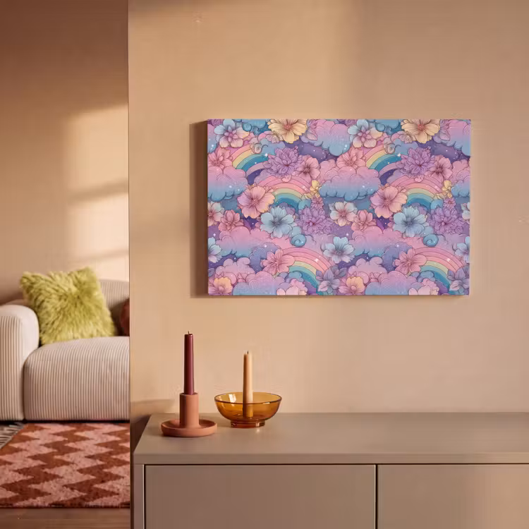 Regenbogen - Bloemen - Kleurrijk - Wolken canvas 2cm klein -sfeer1