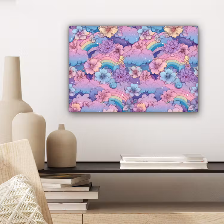 Regenbogen - Bloemen - Kleurrijk - Wolken canvas 2cm klein -closeup_print_DE