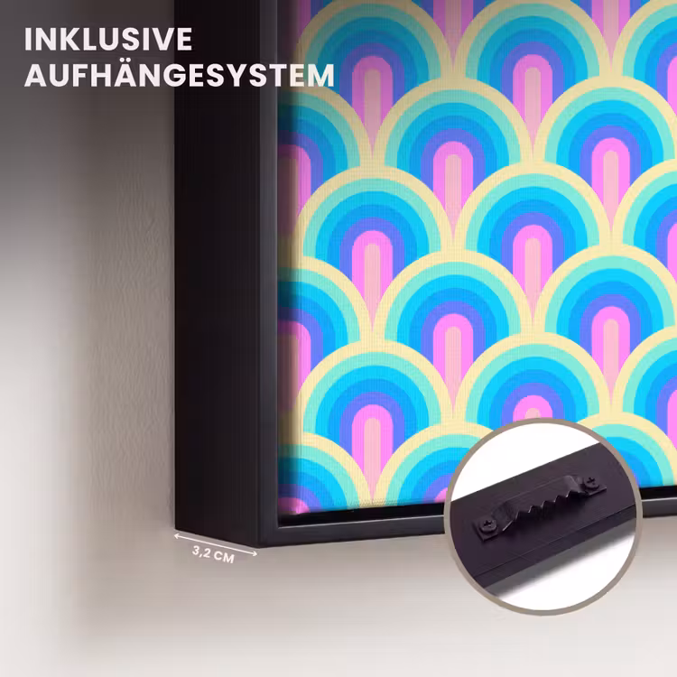 Regenbogen - Waaier - Vrolijk Canvas met baklijst klein 1124 -closeup_ophangsysteem_DE