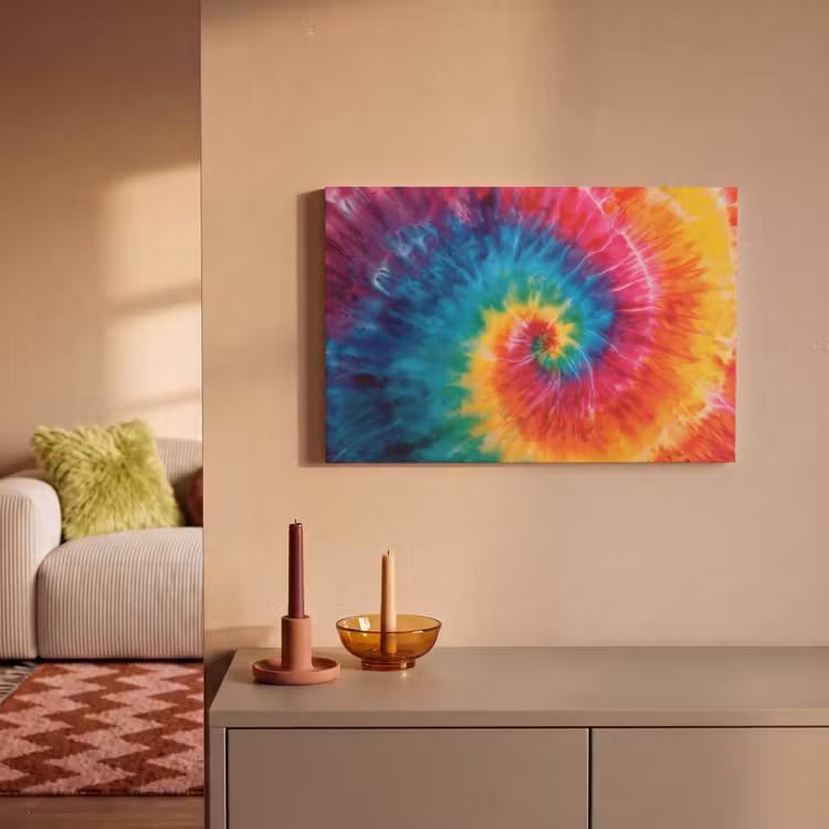 Regenboog - Tie dye - Kleurrijk - Blauw canvas 2cm klein -sfeer1