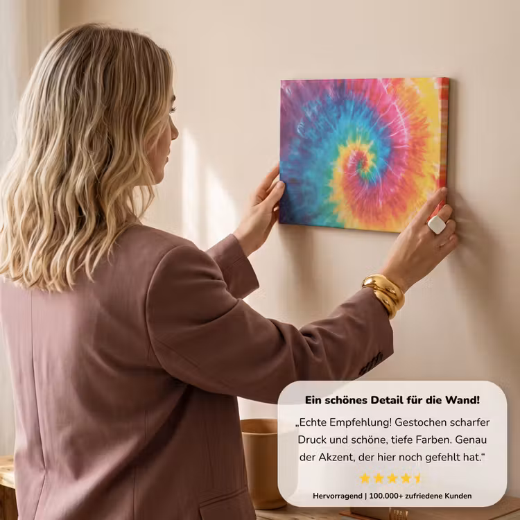 Regenboog - Tie dye - Kleurrijk - Blauw canvas 2cm klein -sfeer3