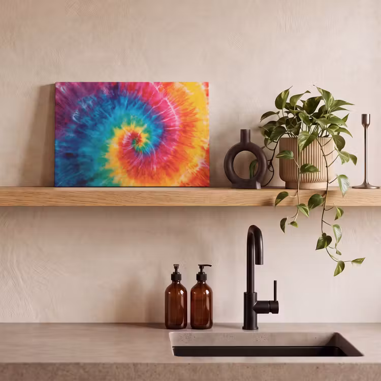 Regenboog - Tie dye - Kleurrijk - Blauw canvas 2cm klein -sfeer6