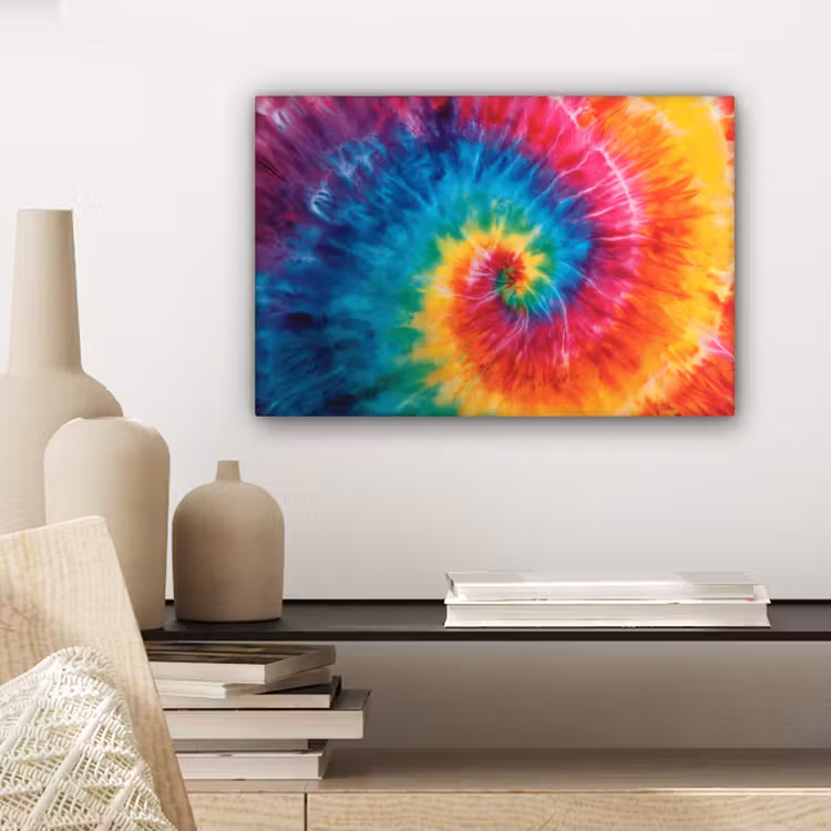Regenboog - Tie dye - Kleurrijk - Blauw canvas 2cm klein -closeup_print_DE