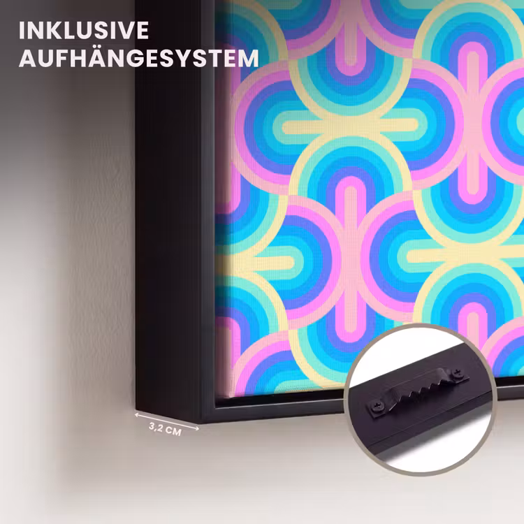 Regenboog - Neon - Kleuren Canvas met baklijst klein 1124 -closeup_ophangsysteem_DE
