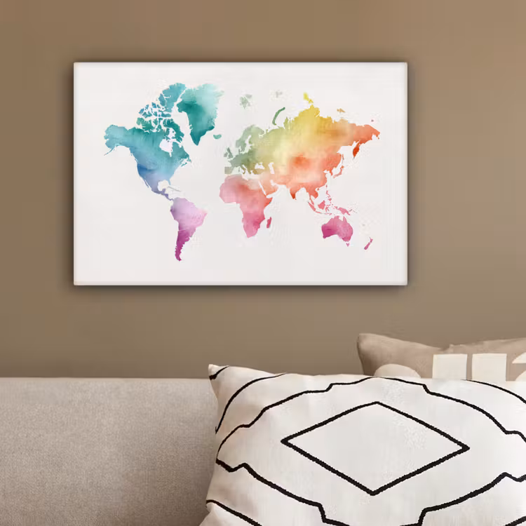 Regenboog - Wereldkaart - Overloop canvas 2cm klein -sfeer3