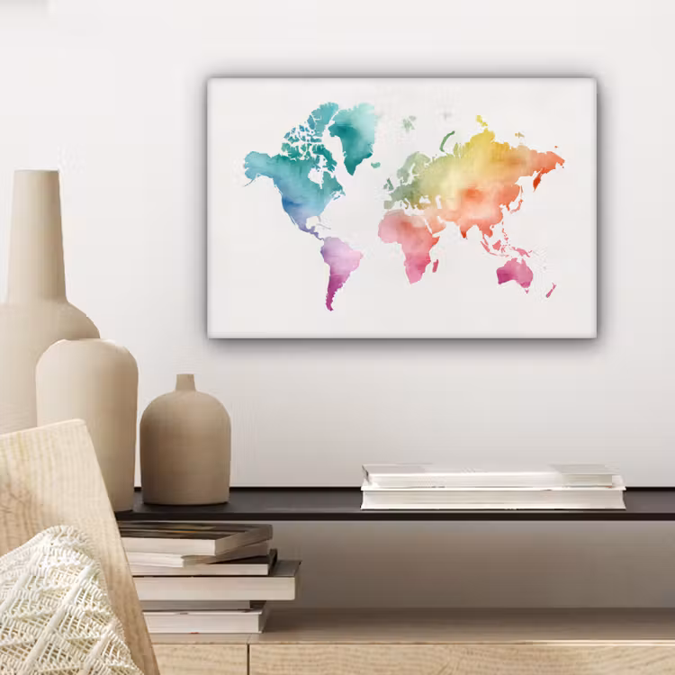 Regenboog - Wereldkaart - Overloop canvas 2cm klein -sfeer6