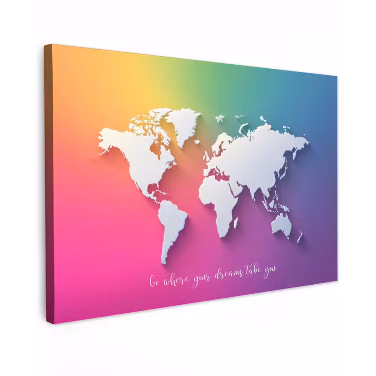 Regenboog - Quote - Wereldkaart - Dream canvas 2cm klein -z3d
