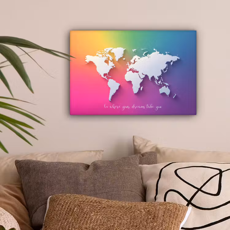 Regenboog - Quote - Wereldkaart - Dream canvas 2cm klein -sfeer1
