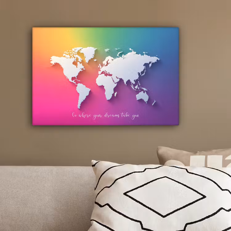 Regenboog - Quote - Wereldkaart - Dream canvas 2cm klein -sfeer3