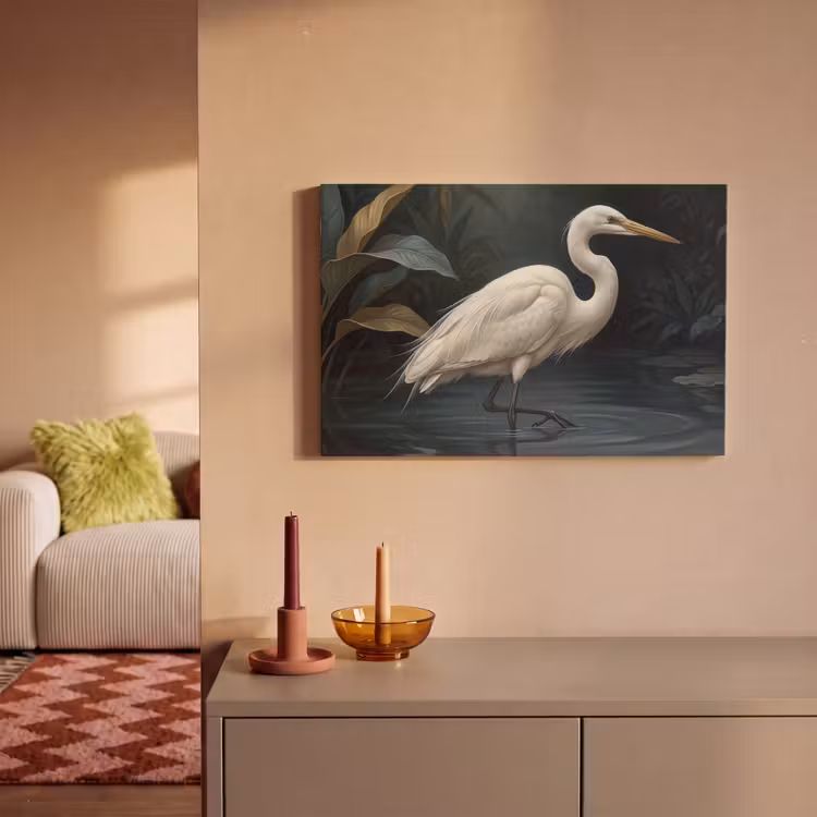 Reiger - Water - Natuur - Modern - Wit canvas 2cm klein -sfeer1