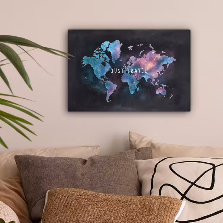 Travel - Sterrennevels - Wereldkaart - Krijtbord canvas 2cm klein -sfeer1