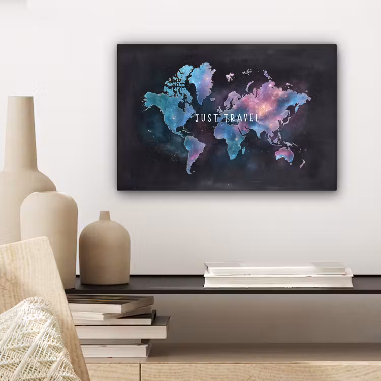 Travel - Sterrennevels - Wereldkaart - Krijtbord canvas 2cm klein -sfeer6