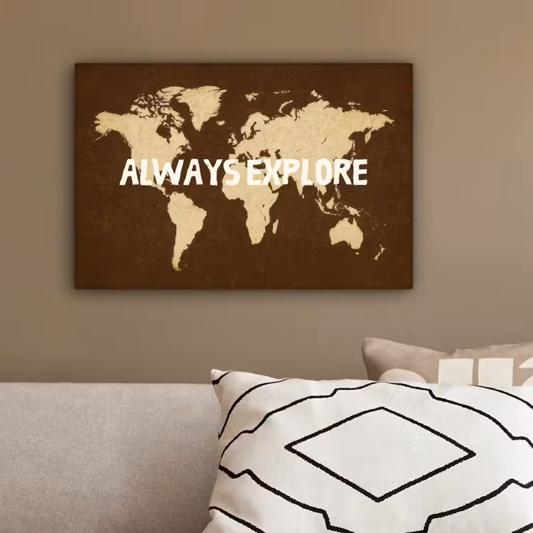 Reizen - Wereldkaart - Bruin canvas 2cm klein -sfeer3