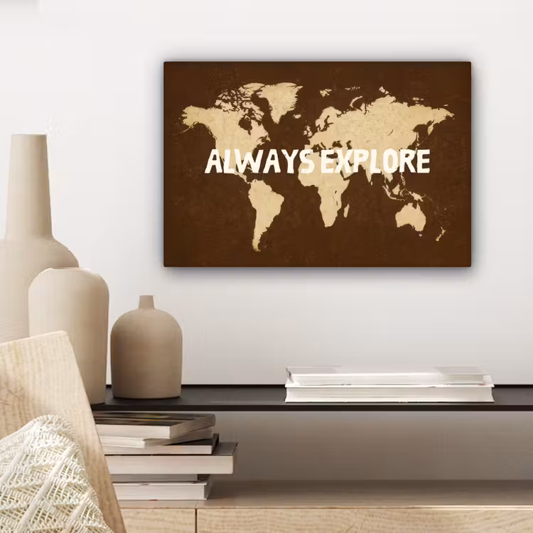 Reizen - Wereldkaart - Bruin canvas 2cm klein -sfeer6