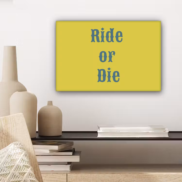 Ride or die - Geel - Blauw canvas 2cm klein -closeup_print_DE