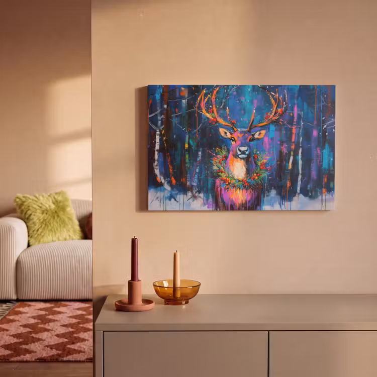 Rendier - Krans - Sprookjesachtig - Blauw canvas 2cm klein -sfeer1