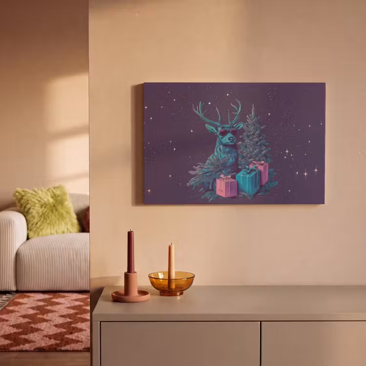 Rendier - Zonnebril - Neon - Kerstboom canvas 2cm klein -sfeer1