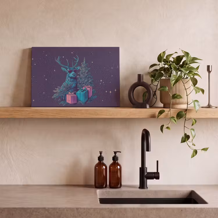Rendier - Zonnebril - Neon - Kerstboom canvas 2cm klein -sfeer3