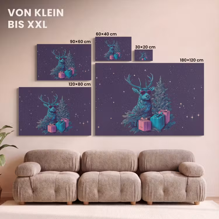 Rendier - Zonnebril - Neon - Kerstboom canvas 2cm klein -Xsfeer8_DE