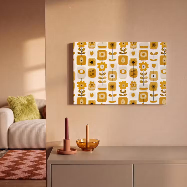 Retro - Abstract - Bloemen - Okergeel canvas 2cm klein 34 -sfeer1