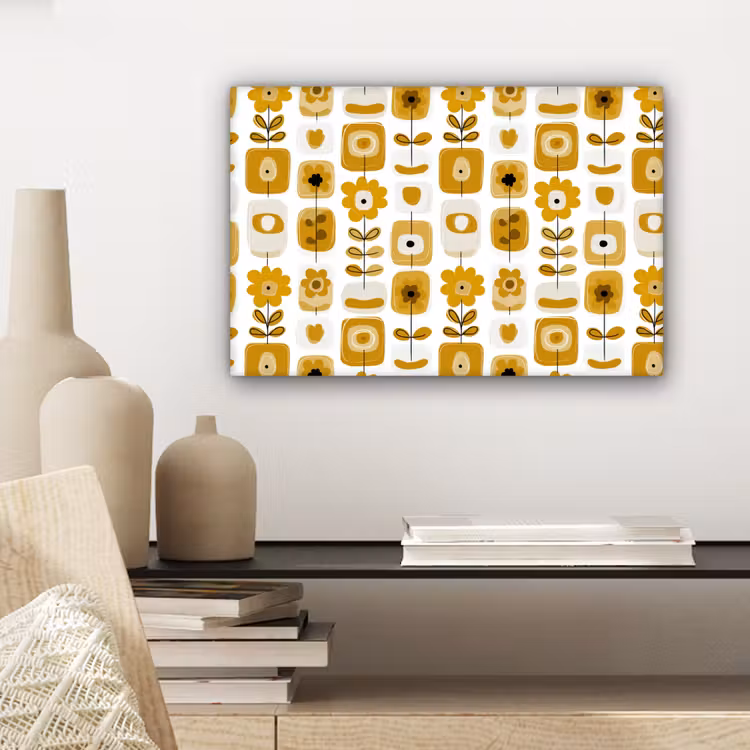 Retro - Abstract - Bloemen - Okergeel canvas 2cm klein 34 -sfeer6