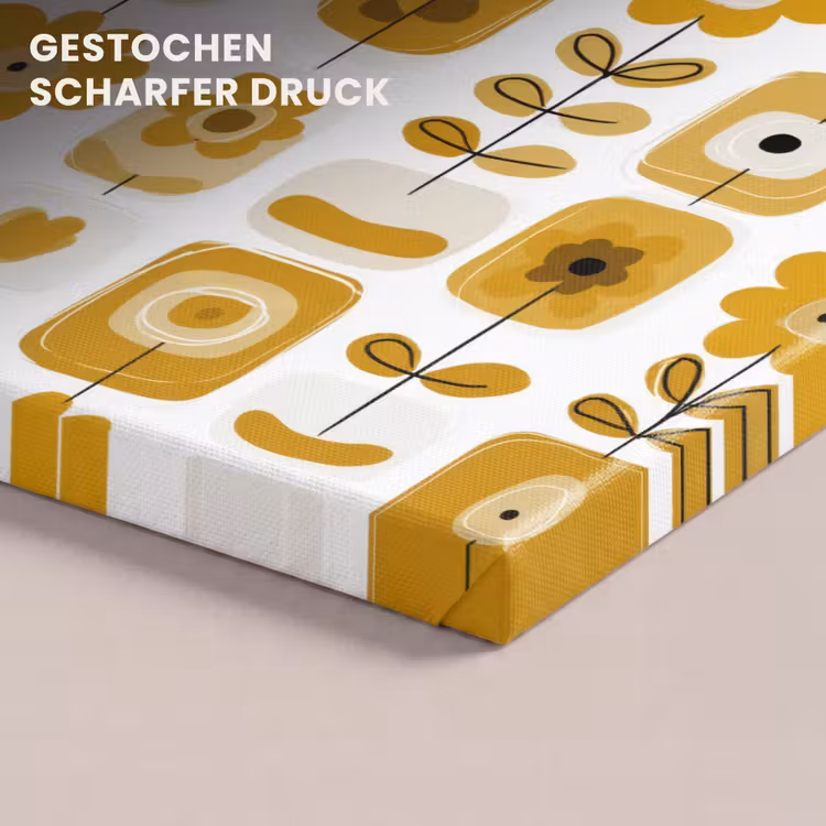 Retro - Abstract - Bloemen - Okergeel canvas 2cm klein 34 -closeup_print_DE