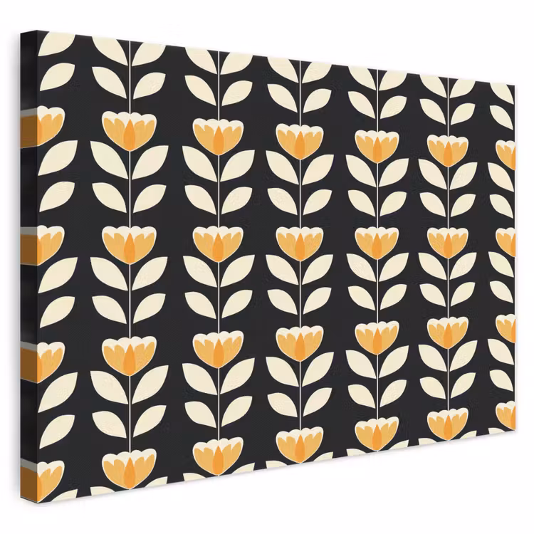 Retro - Bloem - Zwart - Okergeel canvas 2cm klein 34 -3d