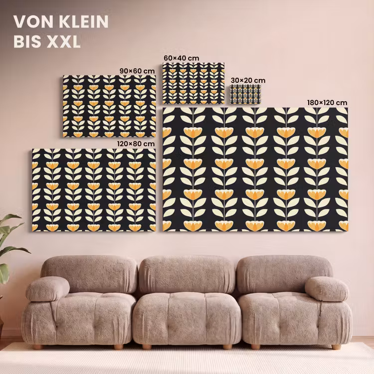 Retro - Bloem - Zwart - Okergeel canvas 2cm klein 34 -Xsfeer8_DE