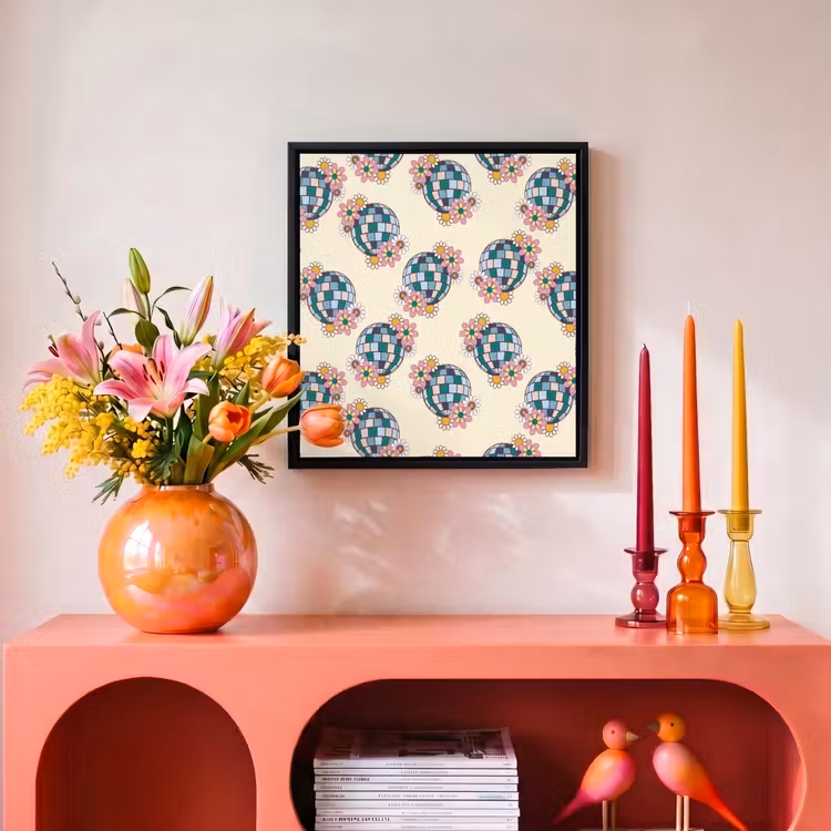 Retro - Disco - Bloemen - Discobal Canvas met baklijst klein 1124 -atmosphere_sfeer3_global
